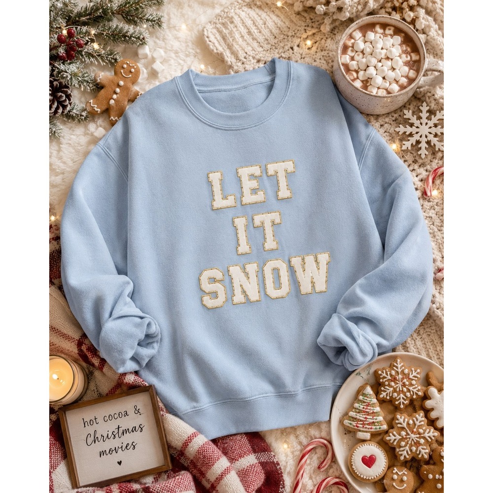 Dash Forward Women's XL Sweatshirt "Let It Snow" Graphic Cozy Winter Blue Cotton